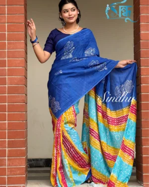 Silk Natural Dye Saree Blue Multicolor by Sindhu