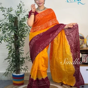 Sindhu Orange Yellow Vegetable Dye Silk Saree for Women