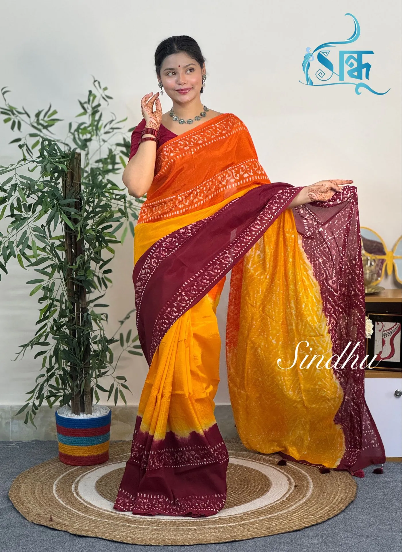 Sindhu Orange Yellow Vegetable Dye Silk Saree for Women