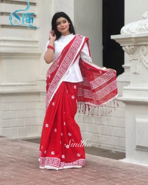 Preyoshi Red White Saree for Women by Sindhu